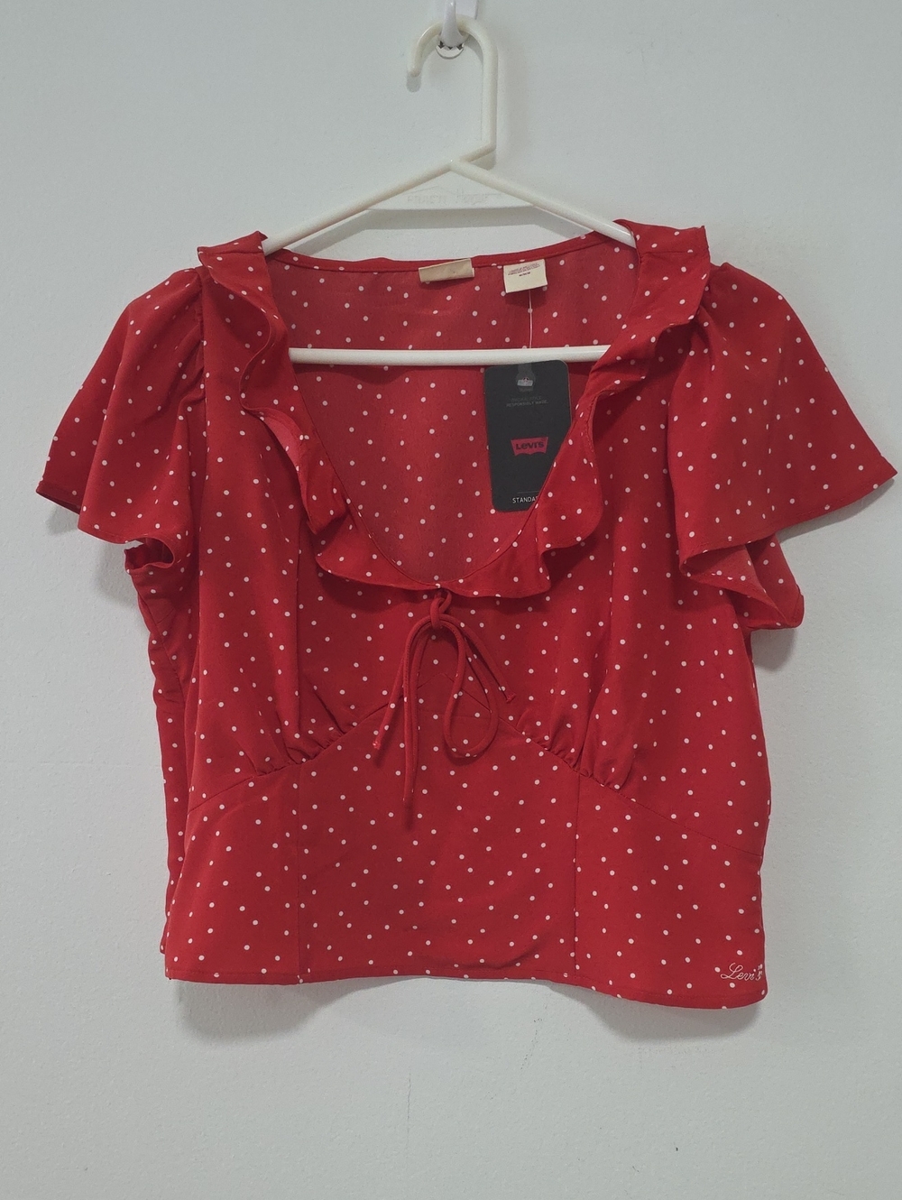 Levi's Red Polka Dot Ruffle Tie-Front Crop Top